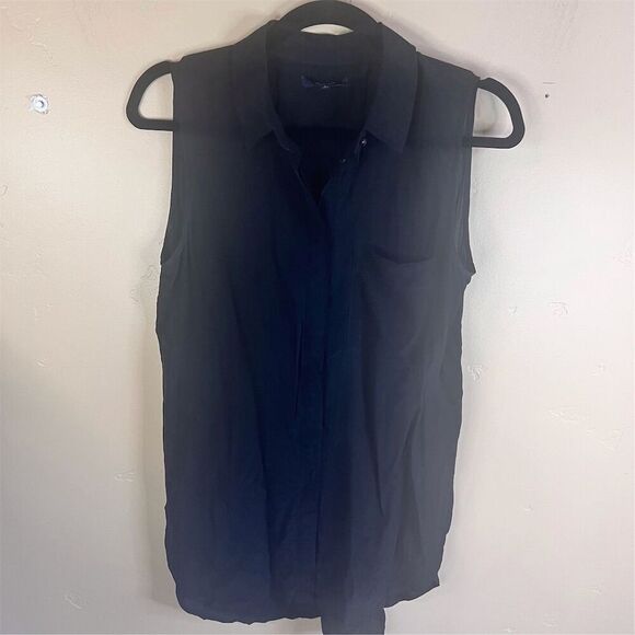 Madewell Black Silk Cargo Button Down Sleeveless Collared Blouse Size Small - Picture 2 of 5